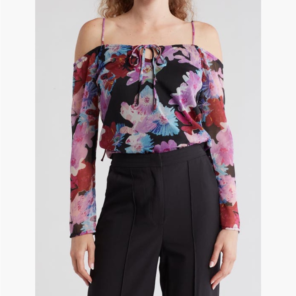 TOPSHOP Floral Print Cold Shoulder Top